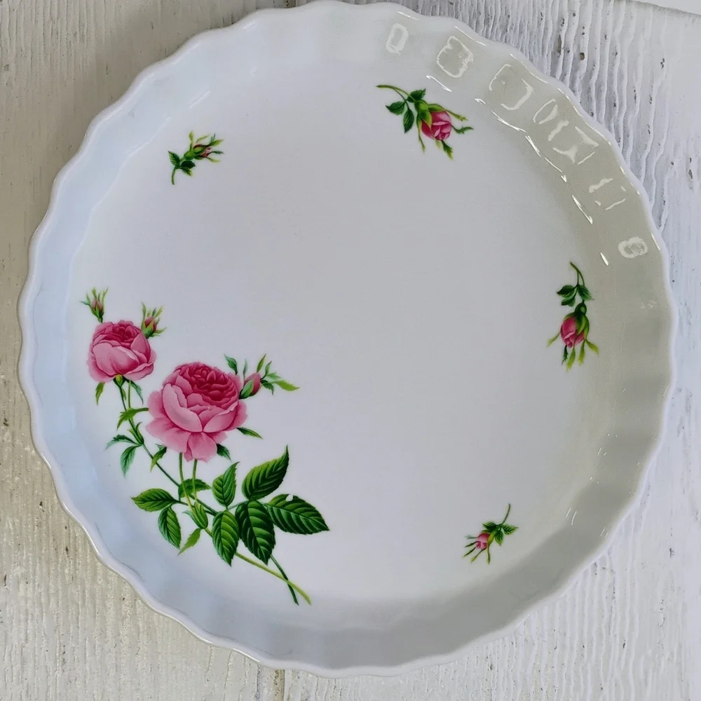 Vintage Christineholm Ceramic Quiche Dish Roses Fluted G-4 - Picture 2 of 15